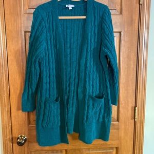 d & co green cable cardigan sweater size 1X